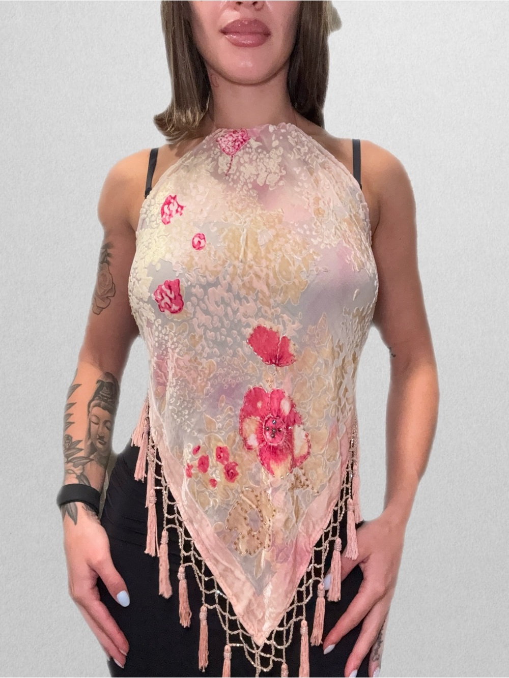 Handmade Hand Beaded Silk and Crushed Velvet Halter